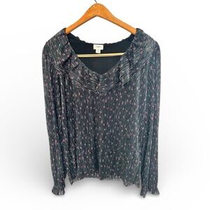 J. Crew Black Blouse Metallic V-Neck Cherry Print Party M